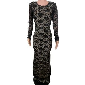 Windsor whimsigoth,‎ dark romantic, elegant long black lace gown, SZ. Small 2-4